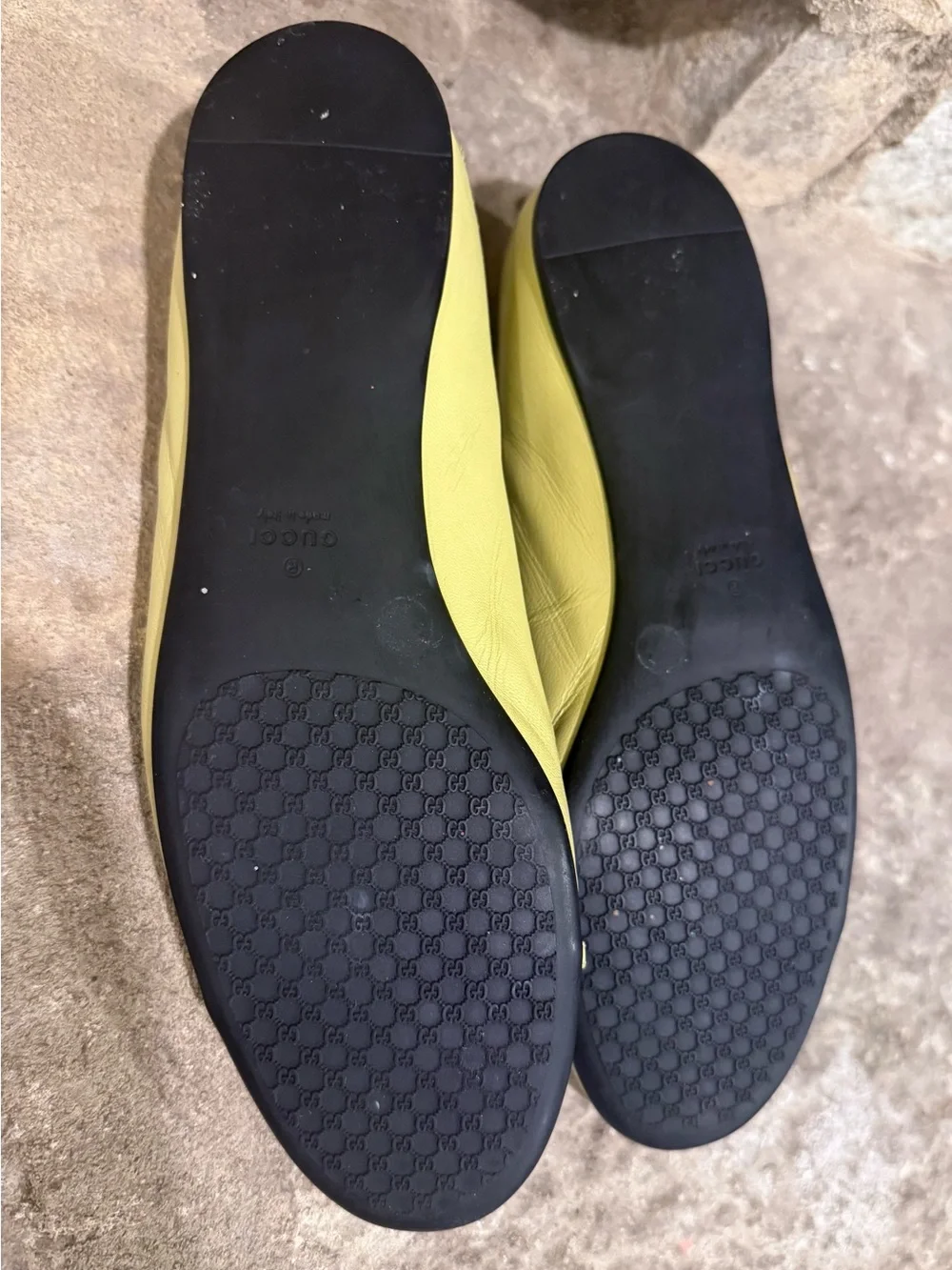 Gucci Lemon Yellow Leather Horsebit Ballet Flats